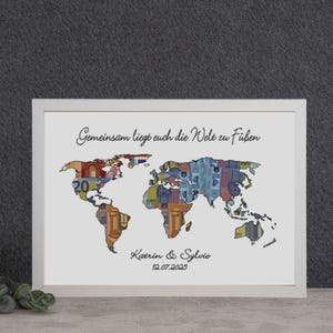 Geldgeschenk Hochzeit, personalisierte Weltkarte, Hochzeit Geschenk Reise, Gutschein Hochzeit, Glückwünsche zur Hochzeit, Geschenkverpackung