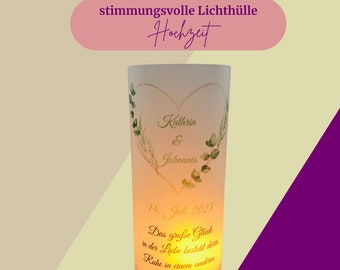 Lichthülle Hochzeit, Windlicht Hochzeit, Dekoration Hochzeit, Hochzeit Tischdeko, stilvolle Dekoration, personalisiert, 2er oder 4er Set