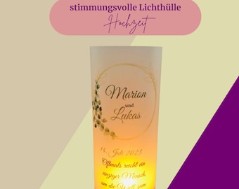 Lichthülle Hochzeit, Windlicht Hochzeit, Dekoration Hochzeit, Hochzeit Tischdeko, stilvolle Dekoration, personalisiert, 2er oder 4er Set