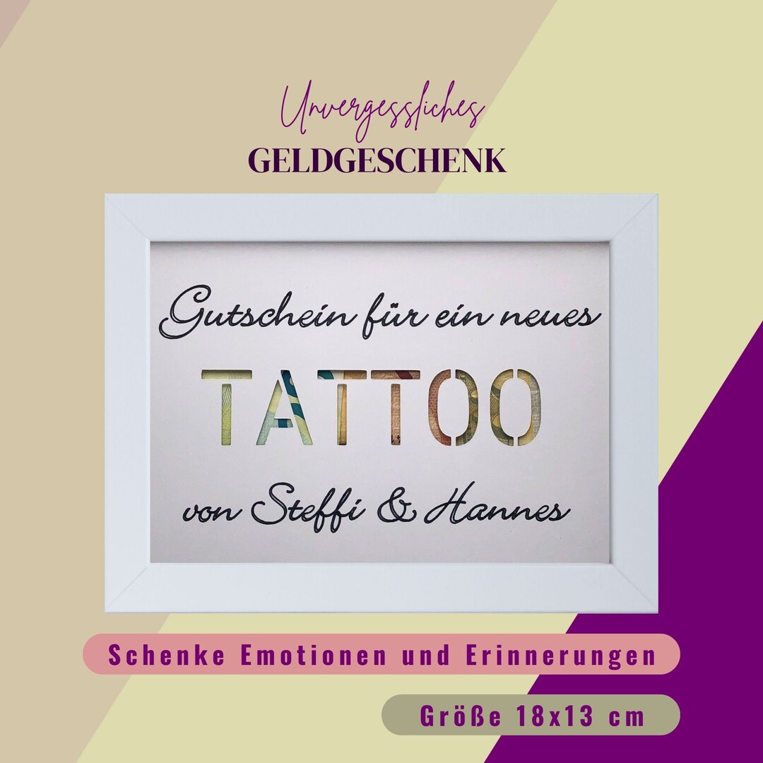 Geldgeschenk Geburtstag personalisiert , Geld für Tattoo verschenken