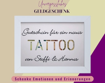 Geldgeschenk Geburtstag personalisiert , Geld für Tattoo verschenken, Geldgeschenk für Tattoo, Tattoo Geld verschenken