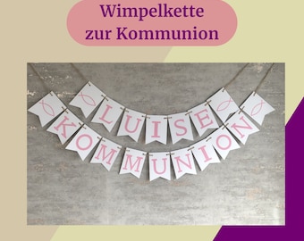 Girlande Kommunion, personalisierte Girlande, Banner Kommunion, Deko Kommunion Mädchen, Girlanden, Fahnen & Wimpel, Wimpelkette mit Namen