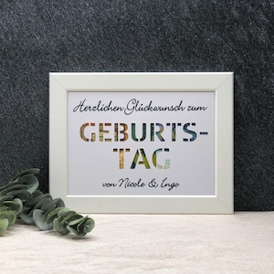 Geldgeschenk zum Geburtstag personalisiert, Geldgeschenk im Bilderrahmen personalisiert, Geld originell verschenken,Gutschein zum Geburtstag
