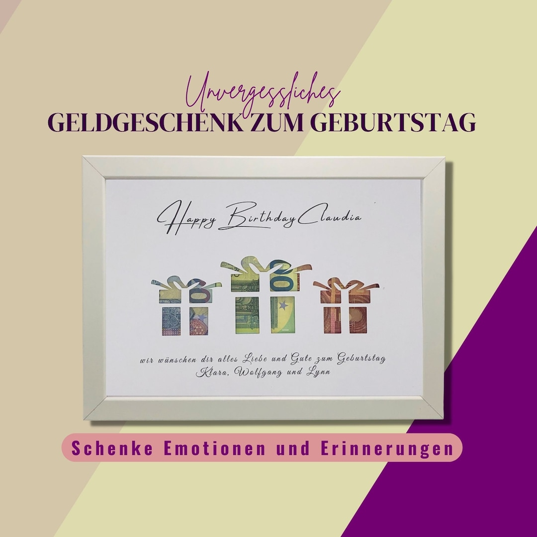 Geldgeschenk zum Geburtstag, Bilderrahmen Geldgeschenk, Geburtstagswünsche für Geldgeschenke