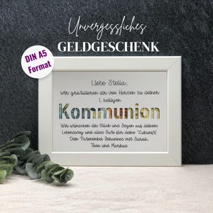 Geldgeschenk Kommunion, personalisierte Geschenke zur Kommunion, Glückwünsche Kommunion, kleine Geschenke zur Kommunion, Geld nett verpackt