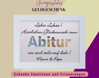 Cash gift for graduation, cash gift in a picture frame, personalized gift for passing the Abitur, congratulations for graduation