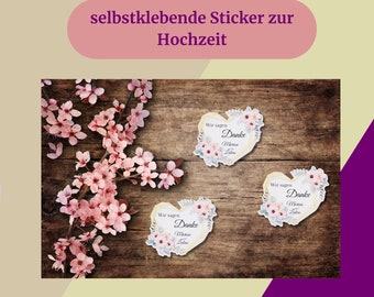personalisierte Sticker Hochzeit, Danke schön Aufkleber, Gastgeschenk Aufkleber, Aufkleber Dankeschön, Gastgeschenk Sticker, Sticker Herz