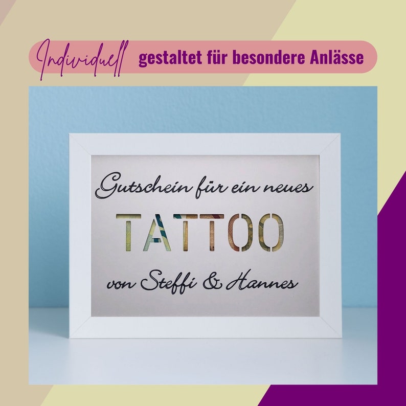 Geldgeschenk Geburtstag personalisiert , Geld für Tattoo verschenken, Geldgeschenk für Tattoo, Tattoo Geld verschenken Bild 3