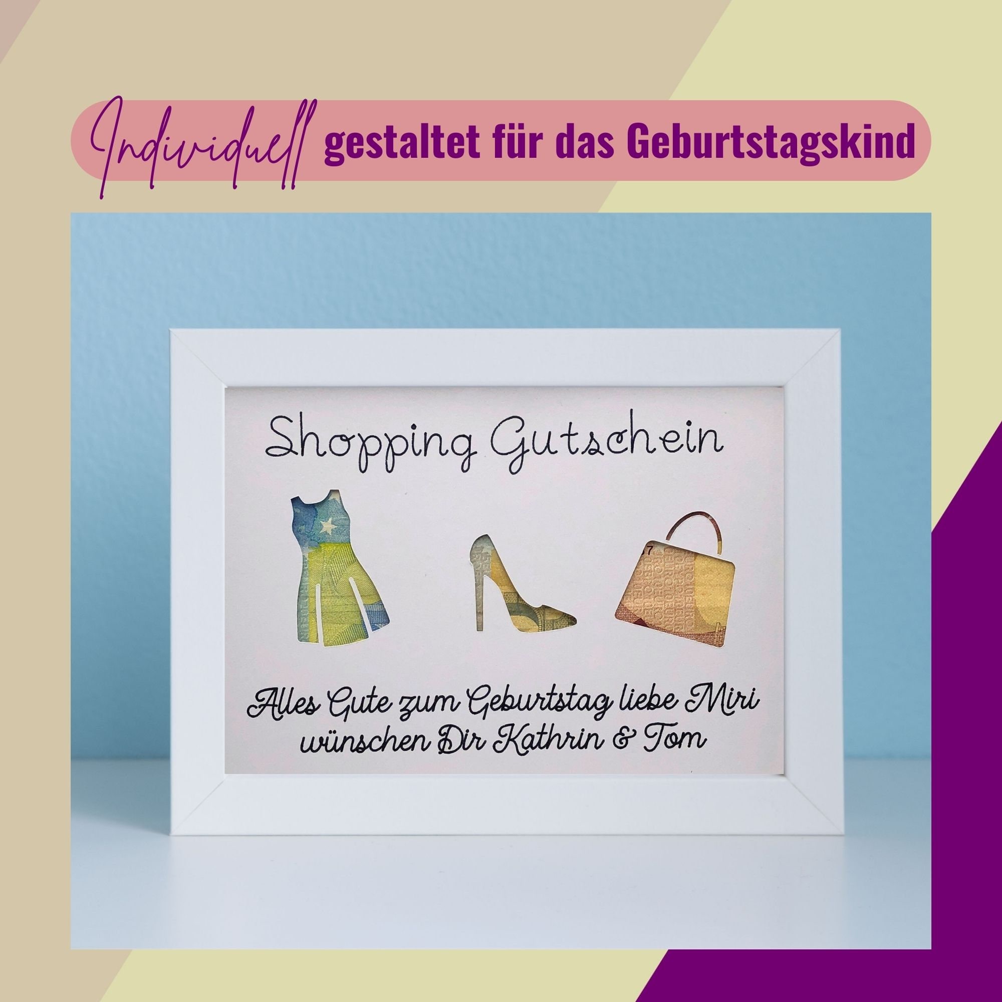 Geldgeschenk Geburtstag, Gutschein zum Shoppen, Geschenk für die Frau