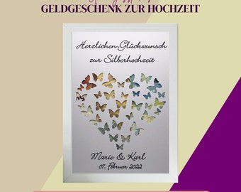 Geldgeschenk Silberhochzeit, Geschenk zur silbernen Hochzeit personalisiert, Silberhochzeit Glückwünsche zum 25 Hochzeitstag