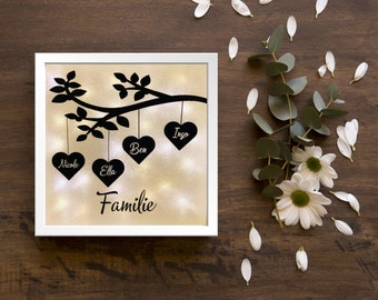 beleuchteter Bilderrahmen mit Familienmitglieder zum Valentinstag, Geburtstag, Hochzeit, ausgefallenes Geschenk personalisiert