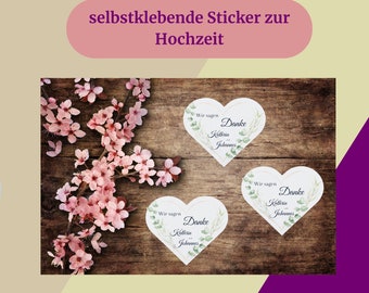 personalisierte Sticker Hochzeit, Danke schön Aufkleber, Gastgeschenk Aufkleber, Aufkleber Dankeschön, Gastgeschenk Sticker, Sticker Herz