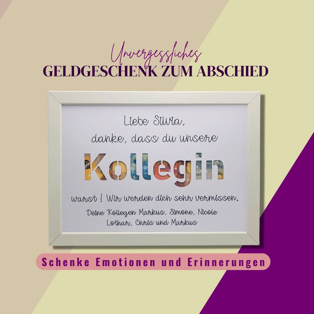 Geldgeschenk zum Abschied Kollegin, Geschenk zum Ruhestand, zur Rente