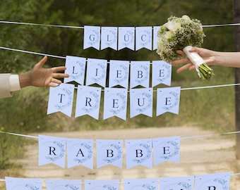 Girlande zum schneiden Hochzeit, personalisierte Hochzeitsgirlande, Girlande Standesamt als Set, inkl. Schere und Band