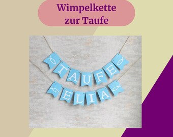 Girlande Taufe Junge, personalisierte Girlande, Banner Taufe, Deko Taufe Junge, blauer Taufbanner, Girlanden, Fahnen & Wimpel, Wimpelkette