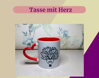 Tasse mit Lebensbaum, Familienmitglieder, Geschenk zum Valentinstag, personalisiert, Geschenk für den Partner, Tasse mit Wunschtext