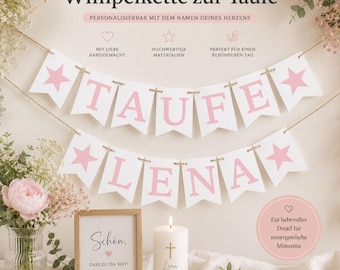Personalized christening decorations with name | Bunting for a girl's christening | Decorations for christening celebrations, church & home