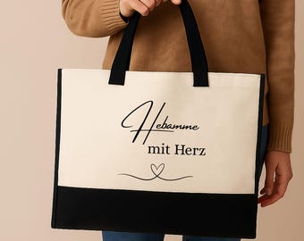 Shopping bag made of durable fabric – thank you – gift midwife – midwife with heart