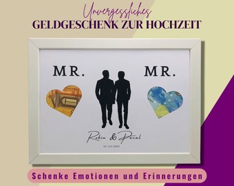 Personalized money gift same sex marriage, gift for two men, personalized gift for gay couple for wedding