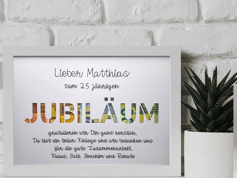 Geldgeschenk zum Jubiläum, originelles Geldgeschenk zum Jubiläum, Geschenk Betriebsjubiläum, Mitarbeitergeschenke Jubiläum Bild 2