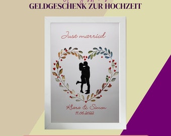 Geldgeschenk zur Hochzeit personalisiert, romantisches Geschenk Hochzeit, Geldgeschenk zur Verlobung, personalisiertes Geldgeschenk