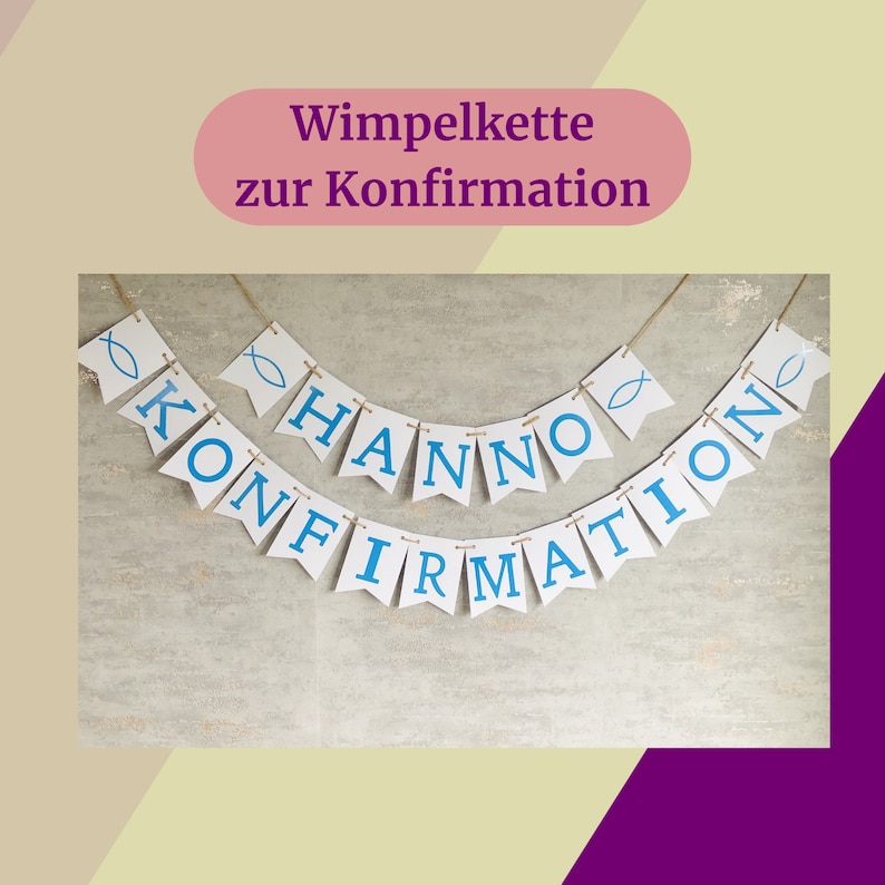 Girlande Konfirmation, personalisierte Girlande, Banner Konfirmation, Deko Konfirmation Junge, Girlanden, Fahnen & Wimpel, Wimpelkette Bild 1