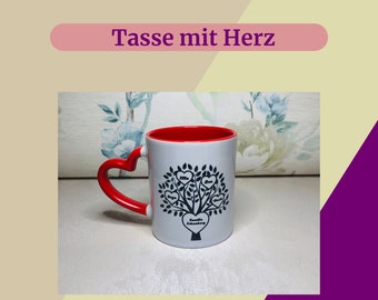 Tasse mit Lebensbaum, Familienmitglieder, Geschenk zum Valentinstag, personalisiert, Geschenk für den Partner, Tasse mit Wunschtext