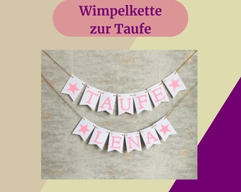 Girlande Taufe Mädchen, personalisierte Girlande, Banner Taufe, Deko Taufe Mädchen, Rosa Taufbanner, Girlanden, Fahnen & Wimpel, Wimpelkette