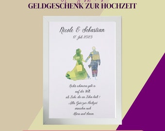 Geldgeschenk Hochzeit, Glückwünsche zur Silberhochzeit personalisiert, kreatives Hochzeitsgeschenk im Bilderrahmen, Gutschein verschenken