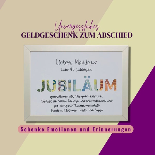 Geldgeschenk zum Jubiläum, originelles Geldgeschenk zum Jubiläum, Geschenk Betriebsjubiläum, Mitarbeitergeschenke Jubiläum