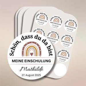 personalisierte Sticker zur Einschulung, schön dass du da bist Aufkleber, Gastgeschenk Aufkleber,  selbstklebende Sticker, Deko Einschulung
