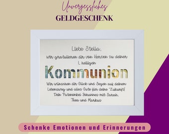 Geldgeschenk Kommunion, personalisierte Geschenke zur Kommunion, Glückwünsche Kommunion, kleine Geschenke zur Kommunion