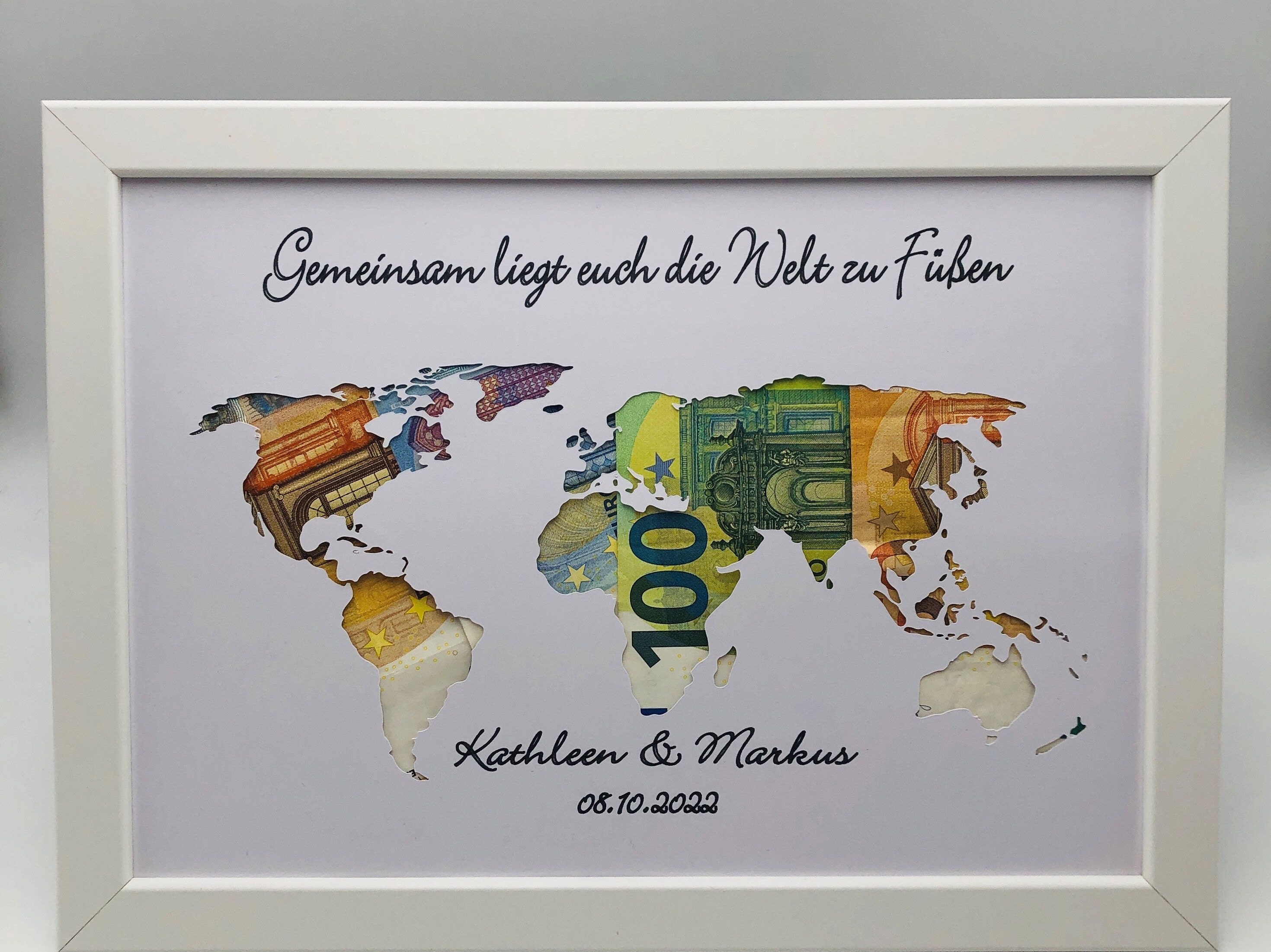 Geldgeschenk zur Hochzeit personalisiert, Geldgeschenk Weltkarte