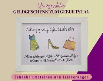 Geldgeschenk Geburtstag, Gutschein zum Shoppen, Geschenk für die Frau