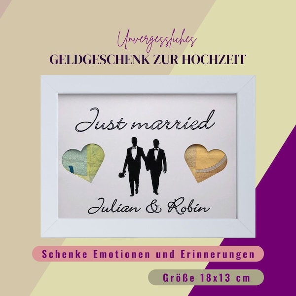 Geldgeschenk gleichgeschlechtliche Ehe personalisiert, Geschenk für zwei Männer, personalisiertes Geschenk für schwules Paar zur Hochzeit