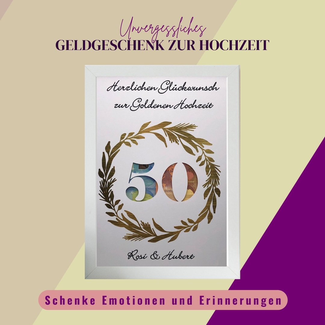 Geldgeschenk zur goldenen Hochzeit, Bilderrahmen goldene Hochzeit, 50