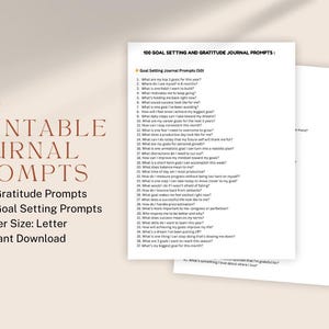 100 sugerencias para un diario: establecer metas y expresar gratitud / PDF imprimible tamaño carta / Autocuidado, atención plena, reflexión y bienestar