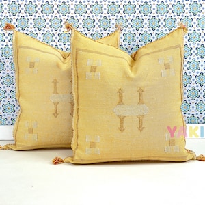 YAKITI-Yellow Square Moroccan Pillows 20x20,Aka Cactus Silk pillow,Decorative pillows,Sabra pillows,Moroccan decor  Designer CACTUS