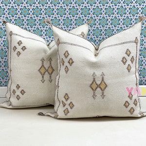YAKITI-White Square Moroccan Pillows 20x20,Aka Cactus Silk pillow, Decorative pillows,Sabra pillows, Moroccan decor  Designer CACTUS SILK