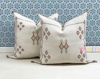 YAKITI-White Square Moroccan Pillows 20x20,Aka Cactus Silk pillow, Decorative pillows,Sabra pillows, Moroccan decor  Designer CACTUS SILK