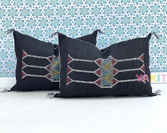 YAKITI-Black Square Moroccan Pillows,Aka Cactus Silk pillow,Decorative pillows,Sabra pillows,Moroccan decor  Designer CACTUS