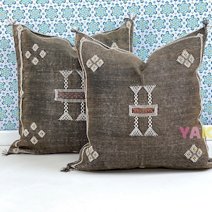 YAKITI-Brown Square Moroccan Pillows 20x20,Aka Cactus Silk pillow, Decorative pillows,Sabra pillows, Moroccan decor  Designer CACTUS SILK