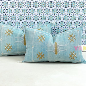 YAKITI-Turquoise  Square Moroccan Pillows ,Aka Cactus Silk pillow,Decorative pillows,Sabra pillows,Moroccan decor  Designer CACTUS