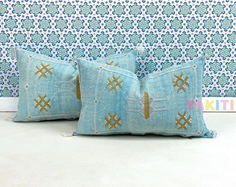 YAKITI-Turquoise  Square Moroccan Pillows ,Aka Cactus Silk pillow,Decorative pillows,Sabra pillows,Moroccan decor  Designer CACTUS