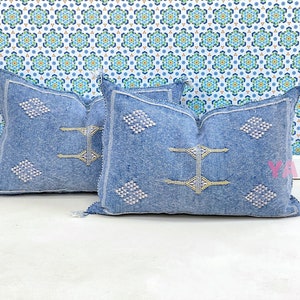 YAKITI-Blue Square Moroccan Pillows,Aka Cactus Silk pillow,Decorative pillows,Sabra pillows,Moroccan decor  Designer CACTUS
