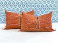 YAKITI-Orange Square Moroccan Pillows, Aka Cactus Silk Pillow - Authentic Moroccan Decor, Luxurious Home Accent
