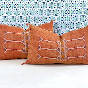 YAKITI-Orange Square Moroccan Pillows, Aka Cactus Silk Pillow - Authentic Moroccan Decor, Luxurious Home Accent