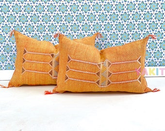 YAKITI-Orange Square Moroccan Pillows,Aka Cactus Silk pillow,Decorative pillows,Sabra pillows,Moroccan decor Designer CACTUS