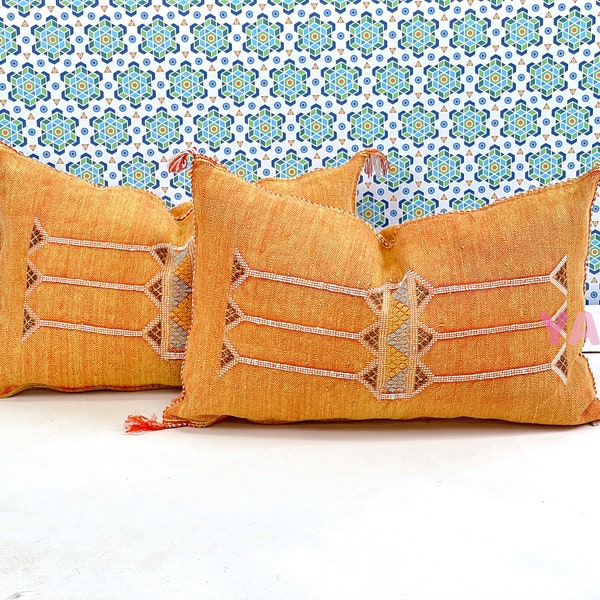 YAKITI-Orange Square Moroccan Pillows,Aka Cactus Silk pillow,Decorative pillows,Sabra pillows,Moroccan decor Designer CACTUS