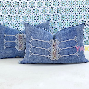 YAKITI-Blue Square Moroccan Pillows,Aka Cactus Silk pillow,Decorative pillows,Sabra pillows,Moroccan decor  Designer CACTUS